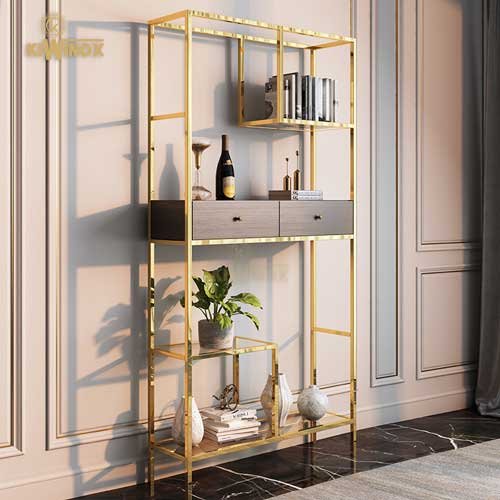 Stainless steel gold coated book rack
